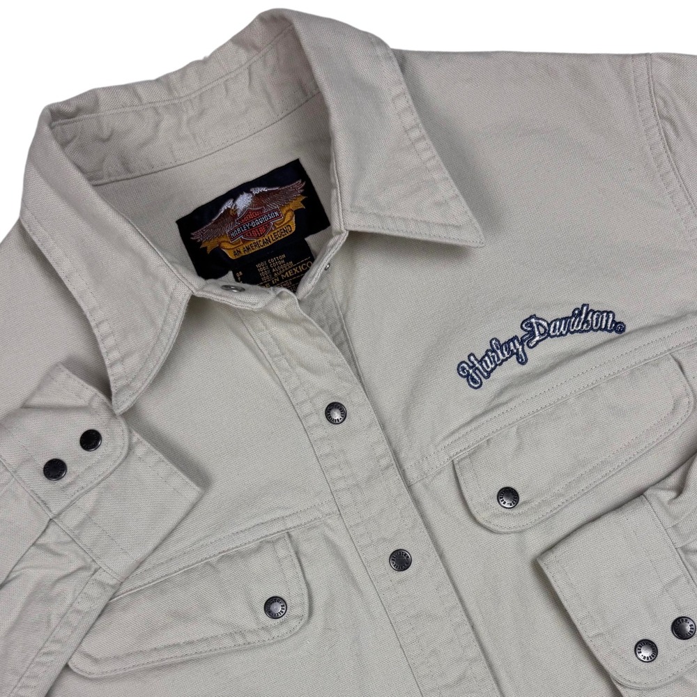 Harley Davidson Shirt Shacket Women Snap Button Up Embroidered‎ Medium Y2K Biker